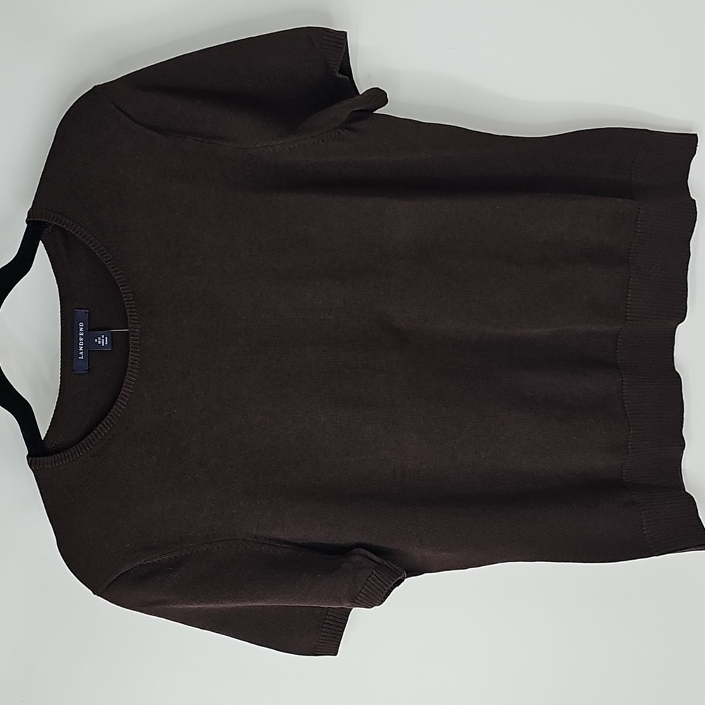 Lands' End Dark Chocolate Brown Scoop Neck Short Sleeve Knit Top‎ Office Minimal - Picture 9 of 9